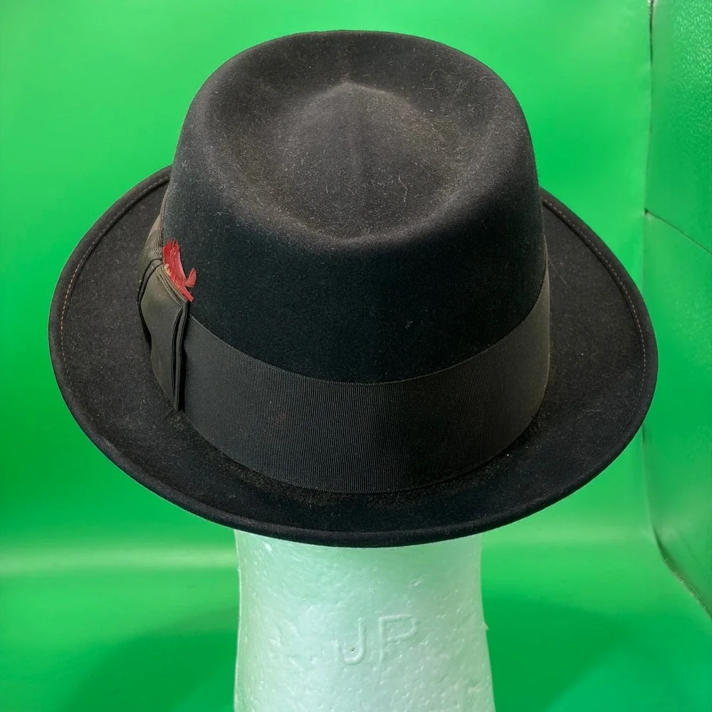 VTG Royal Stetson Black Fur Felt Fedora Hat USA Mens 7 5/8 USA Made New Orleans